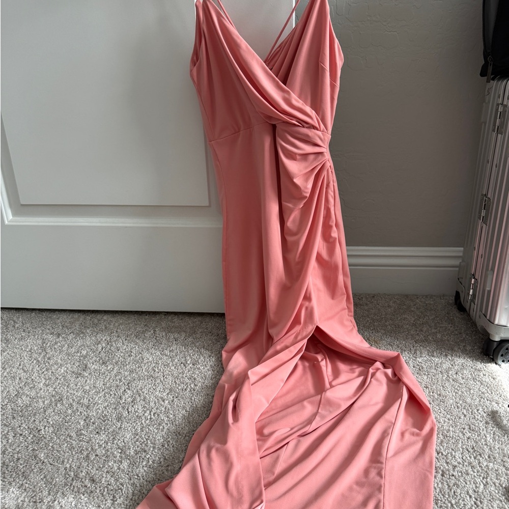 Bardot Coral Pink Draped Maxi Gown